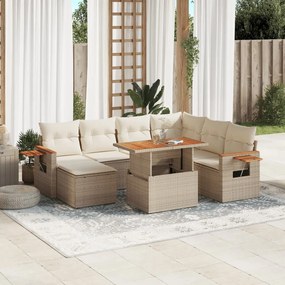 8 pcs conjunto de sofás p/ jardim com almofadões vime PE bege