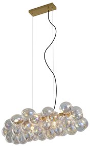 Candeeiro suspenso de design dourado com vidro arco-íris 8 luzes - Uvas Design