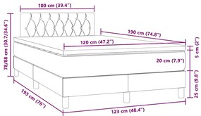 Cama box spring colchão LED 120x190cm couro artif. cinza-escuro