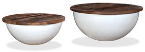 Conj. mesas centro 2 pcs madeira reciclada branco forma tigela