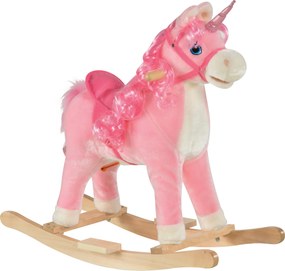 Cavalo de baloiço modelo Unicórnio com sons autênticos, sela de grande conforto, madeira de álamo rosa