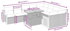 10 pcs conjunto de sofás p/ jardim com almofadões vime PE bege