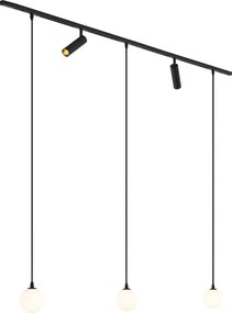 Sistema de calhas moderno preto com 2 focos e 3 candeeiros suspensos monofásicos - Slimline Uzzy Eira