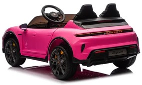 Carro elétrico infantil 24v Porsche Taycan - Turbo S, 2 lugares, Pneus de borracha, assento em couro sintético Rosa