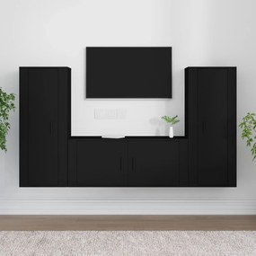 vidaXL Conjunto móveis de TV 3 pcs madeira processada preto