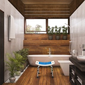 Banco de banho com altura ajustável Assento de banho em alumínio Capacidade até 150 kg Cadeira para grávidas e idosos 51 x 31,5 x 39-51 cm Azul e Prat