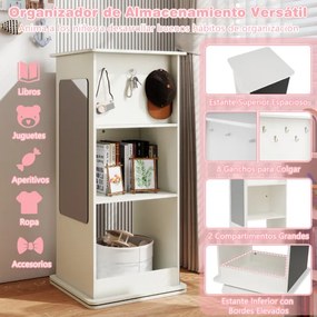 Estante giratória infantil de canto 47 x 47 x 104,5 cm com quadro negro, ganchos e compartimentos abertos Torre organizadora branca