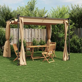 Gazebo com cortinas 3x3 m aço cinzento-acastanhado