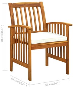3 pcs conjunto de jantar p/ jardim c/ almofadões acácia maciça