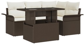 Conjunto de Sofá de Jardim vidaXL de 5 Peças com Almofadas Castanho de