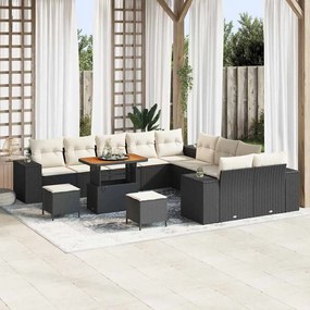 Conjunto de Sofá de Jardim vidaXL de 13 Peças com Almofadas Preto Rattan Sintético Acácia
