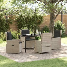 Conjunto de Jantar de 5 Peças vidaXL Cinza Claro Rattan Poliéster