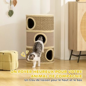 Barril para gatos arranharem - Árvore para gatos em sisal natural e algas marinhas, revestida a pelúcia - 45 x 45 x 79 cm - Cáqui e café