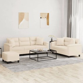 3 pcs conjunto sofás c/ almofadas tecido de microfibra bege