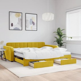 Sofá-cama com gavetão e gavetas 100x200 cm veludo amarelo