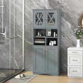 Armário multifuncional de casa de banho ou cozinha 60 x 30 x 145 cm com portas e 3 cubos e com estantes ajustáveis Cinzento