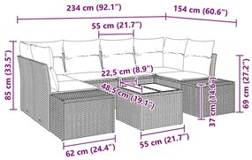Conjunto de Sofá de Jardim 7 Peças com Almofadas Beje em Rattan de Pol