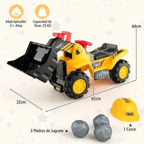 Escavadora para crianças 3+ anos Camião de brincar com balde ajustável Sons e buzina Espaço de armazenamento Amarelo