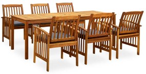 7 pcs conjunto de jantar p/ jardim c/ almofadões acácia maciça