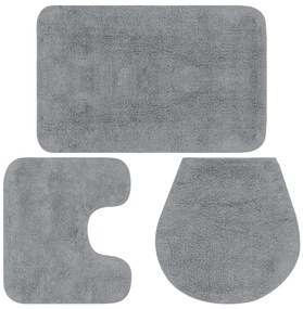 Conjunto tapetes de casa de banho 3 pcs tecido cinzento