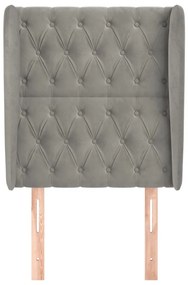 Cabeceira de cama c/ abas veludo 83x23x118/128cm cinzento-claro