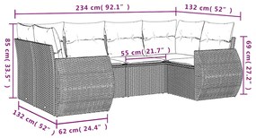 6 pcs conj. sofás jardim com almofadões vime PE cinzento-claro