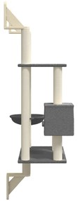 Árvore parede p/ gatos c/ poste arranhador 153 cm cinza-escuro