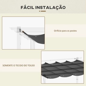 Cobertura para Pérgola 2,5x2,55 cm Teto de Substituição Retrátil para Pérgola com 10 Orifícios de Drenagem Cinza Escuro