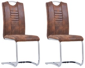 vidaXL Cadeiras de jantar cantilever 2 pcs camurça artificial castanho
