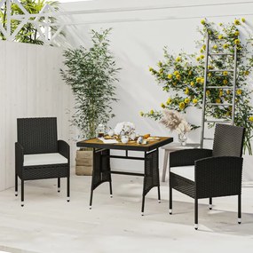 vidaXL 3 pcs Conjunto de jantar p/ exterior vime PE preto