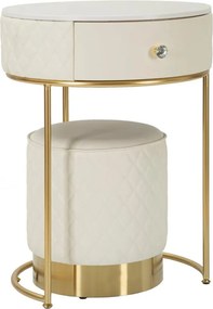 Toucador Alto Sharon com Puff - Madeira e MDF Branco com Detalhes Dour