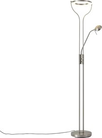 Candeeiro de pé moderno em aço com braço de leitura, incluindo LED e dimmer - Divo