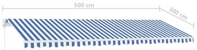 Toldo retrátil manual com LED 500x300 cm azul e branco