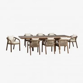 Conjunto De Mesa Retangular Extensível 200-260-320x100 Cm E 8 Cadeiras De Jantar Com Braços Em Madeira De Acácia Do Dubai - Sklum