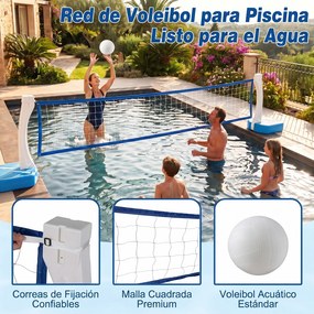 Conjunto de Basquetebol e Voleibol para Piscina, 60 x 46 x 131,5 cm, Base Enchível, Azul+Branco