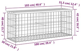 Banco de jardim c/ design gabião 103x31,5x42cm pinho impregnado