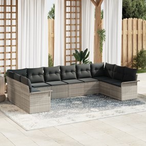 Conjunto de Sofá de Jardim vidaXL com 10 Peças e Almofadas Cinza Claro