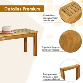 Banco de jardim de madeira de acácia para pátio com assento de ripas sem encosto para Jardim Varanda 132 x 34 x 43,5 cm Teca
