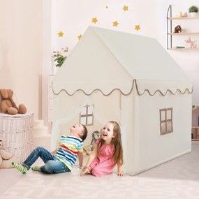 Casinha com tenda Tapete de algodão com porta e janela Brinquedo castelo 120 x 105 x 140 cm Bege