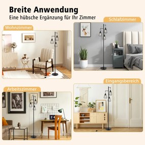 Luminária de chão com 3 globos, luminária de árvore com pedal, 3 bases de lâmpada E27, poste de metal resistente, base pesada dourada