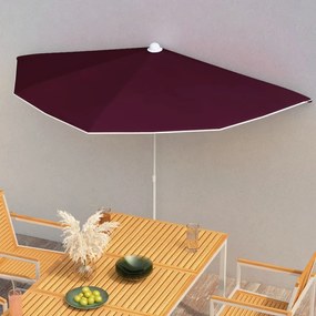 vidaXL Guarda-sol semicircular com mastro 180x90 cm vermelho bordô