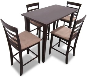 Conjunto mesa de bar de madeira e 4 cadeiras, castanho