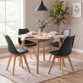 Conjunto de 4 cadeiras de sala de jantar (MESA NÃO INCLUIDA): cadeiras de cozinha estofadas assento em couro PU e madeira de faia, 46,5 x 57 x 79 cm,