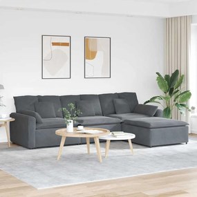 vidaXL Sofá modular com pufes e almofadas cinzento-escuro