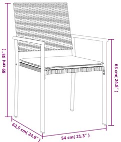 3 pcs conjunto de jantar p/ jardim c/ almofadões vime PE e aço