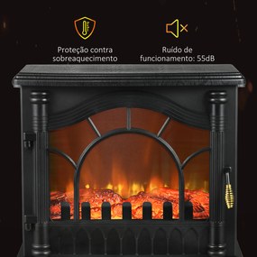 HOMCOM Lareira Elétrica 1000W/2000W 6820BTU/h Lareira Elétrica com Temperatura Ajustável Proteção contra Sobreaquecimento e Brilho Ajustável para Ambientes 15-30 m² 55x31x58 cm Preto