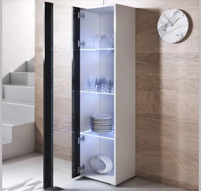 Vitrine Alta Rebordelo – 40x167 cm – Branco e Preto com LED Azul e Pés