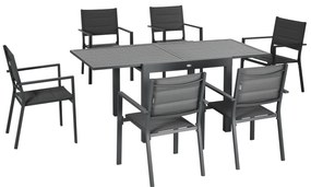 Outsunny Conjunto de Jardim Refeição de 7 Peças com Mesa Extensível e 6 Cadeiras Empilháveis 90-180x89x74cm Cinza