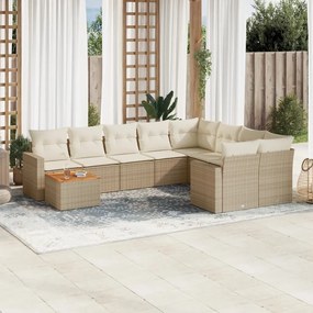 10 pcs conjunto de sofás p/ jardim com almofadões vime PE bege