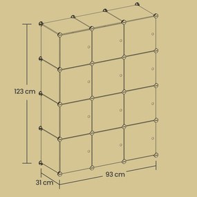 Armario de arrumação conjunto de 12 cubos 93 x 31 x 123 cm branco